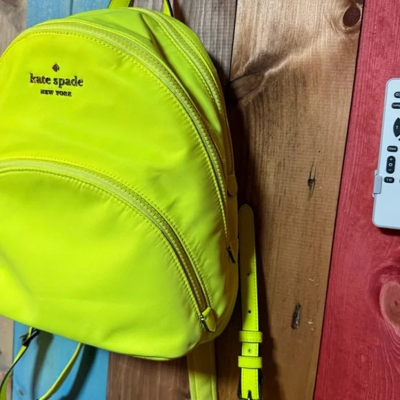 Kate Spade Neon Yellow Mini Backpack | Nylon Leather Trim | Bold Statement BAG - Picture 4 of 11